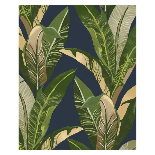 Lush Palms - Green on Blue - Wallpaper Trader