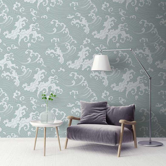 Japanese Wave - Duck Egg Blue - Wallpaper Trader