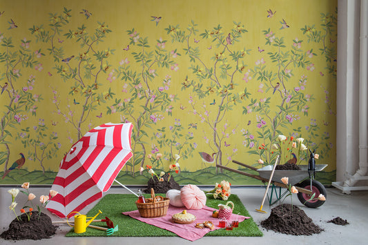 Chinoiserie Chic - Saffron Yellow - Wallpaper Trader