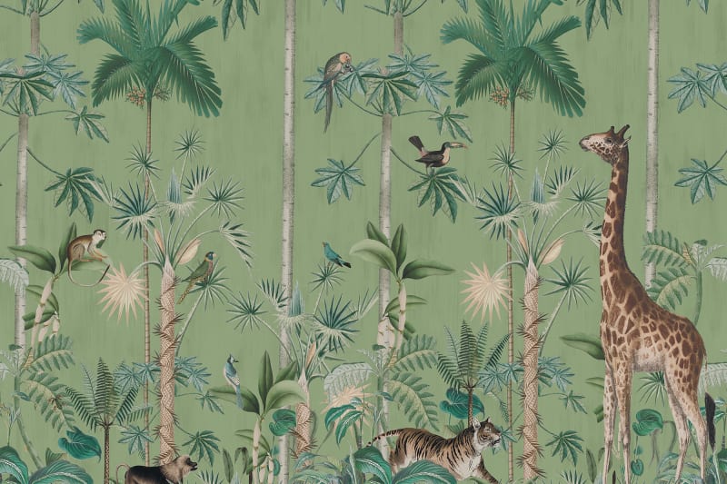 Giraffe's Stroll - Emerald Green - Wallpaper Trader