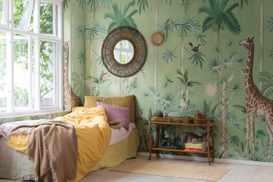 Giraffe's Stroll - Emerald Green - Wallpaper Trader