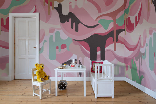 Dripping Rainbow - Pink, White & multi - Wallpaper Trader