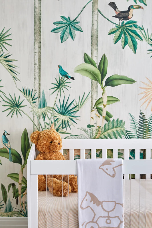 Giraffe's Stroll - Green on Grey - Wallpaper Trader