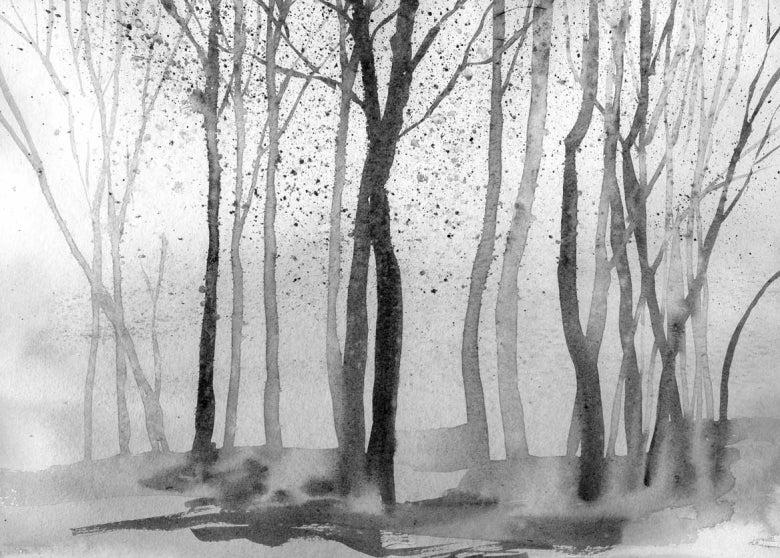 Watercolour Forest - Monochrome - Wallpaper Trader