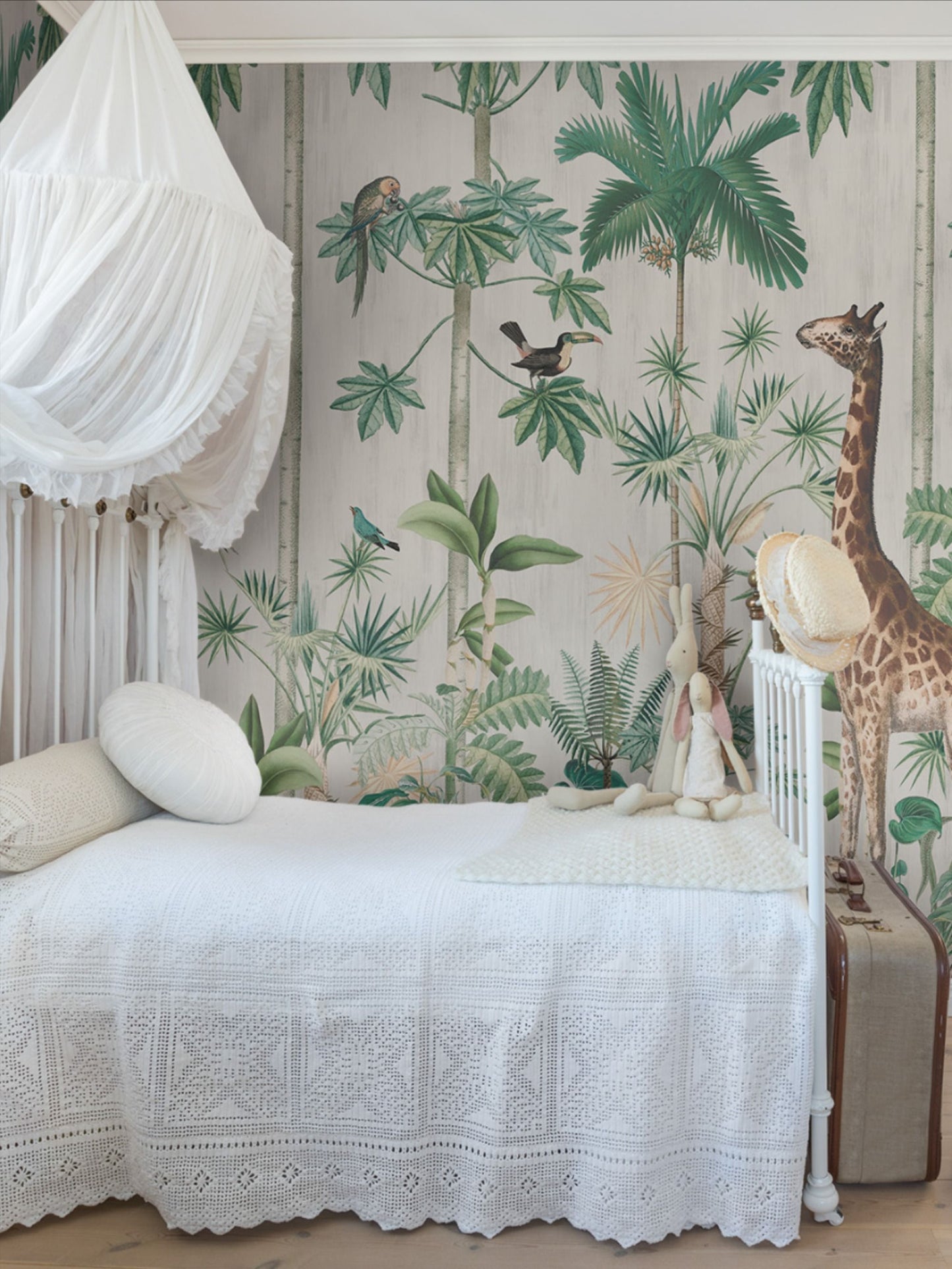 Giraffe's Stroll - Green on Grey - Wallpaper Trader