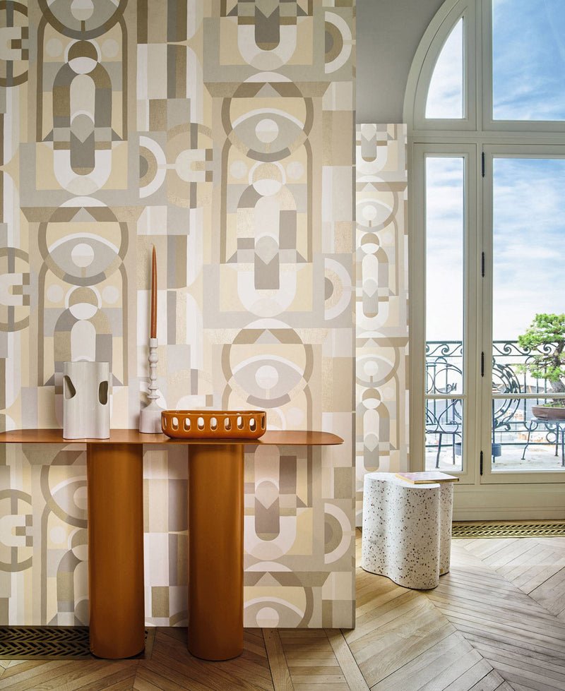 Vitrail wallpaper by Casamance in White – Sand, styled room shot