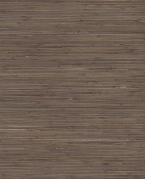 Coarse Reed grasscloth wallpaper by Eijffinger, flat swatch in deep taupe-brown with fine horizontal reed weave