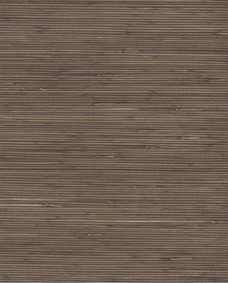 Coarse Reed grasscloth wallpaper by Eijffinger, flat swatch in deep taupe-brown with fine horizontal reed weave