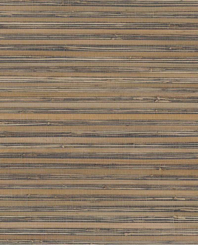 Coarse Reed grasscloth wallpaper by Eijffinger, flat swatch in golden ochre and navy banded reed weave