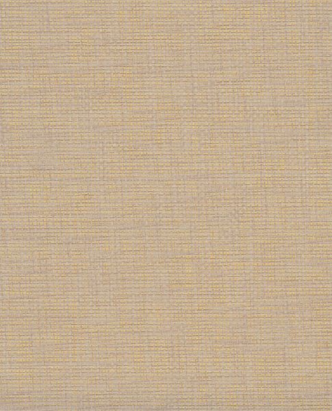 Tweed Weave wallpaper by Eijffinger, flat swatch in soft greige with woven tweed crosshatch and golden-yellow flecks