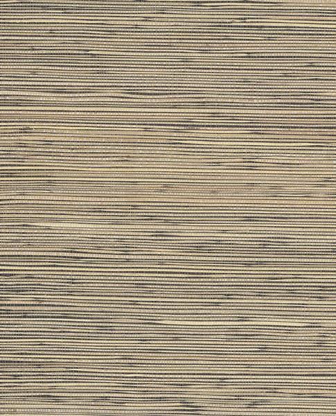 Tonal Reed grasscloth wallpaper by Eijffinger, flat swatch in tan and charcoal striped reed weave