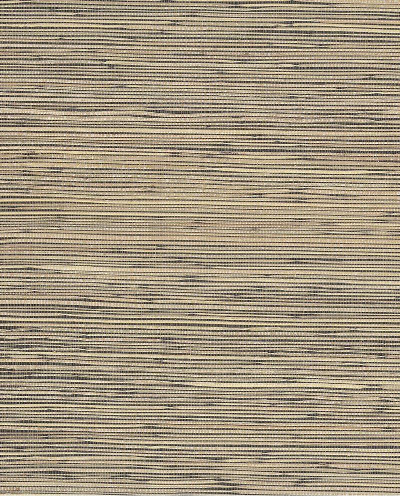 Tonal Reed grasscloth wallpaper by Eijffinger, flat swatch in tan and charcoal striped reed weave