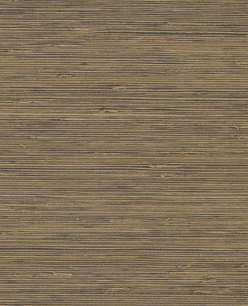 Tonal Reed grasscloth wallpaper by Eijffinger, flat swatch in deep olive-brown with striated reed texture
