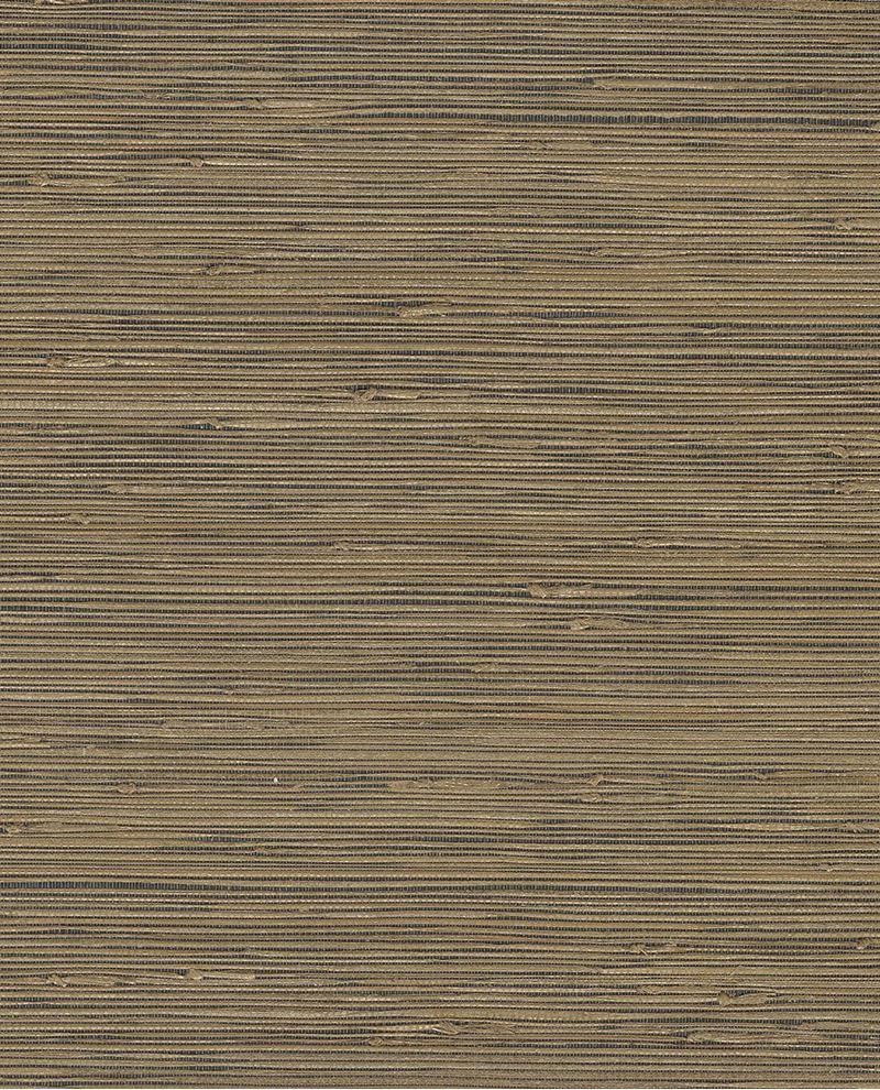 Tonal Reed grasscloth wallpaper by Eijffinger, flat swatch in deep olive-brown with striated reed texture
