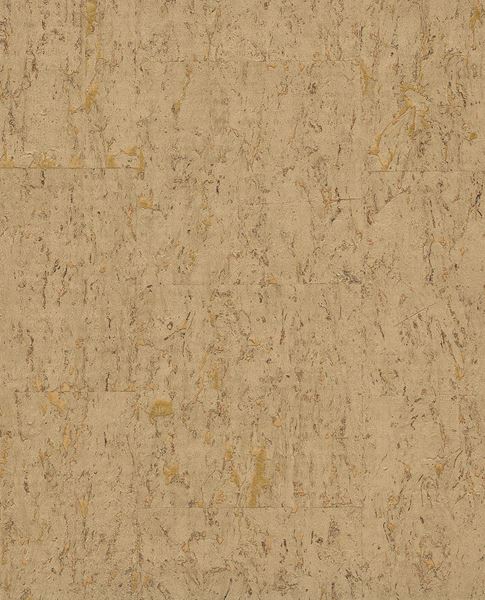 Cork wallpaper by Eijffinger, flat swatch of natural cork texture in warm golden tan with flecked grain detail