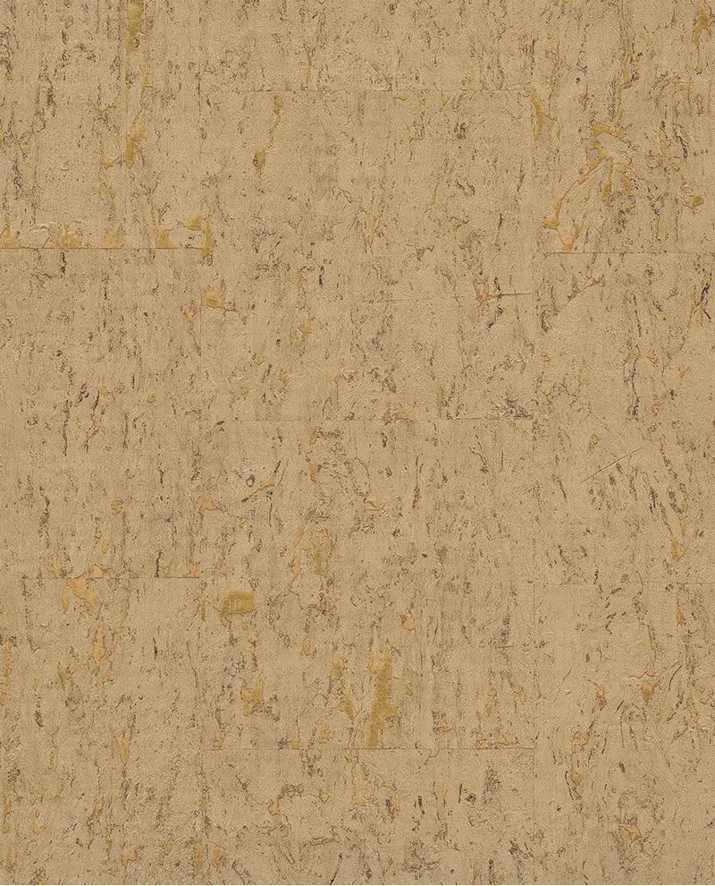 Cork wallpaper by Eijffinger, flat swatch of natural cork texture in warm golden tan with flecked grain detail