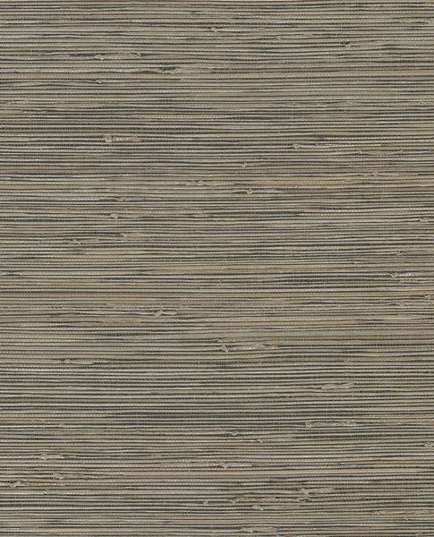Knotted Grasscloth wallpaper by Eijffinger, flat swatch in earthy grey-brown with fine knotted grass strands