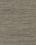 Knotted Grasscloth wallpaper by Eijffinger, flat swatch in earthy grey-brown with fine knotted grass strands