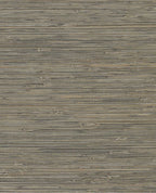 Knotted Grasscloth wallpaper by Eijffinger, flat swatch in earthy grey-brown with fine knotted grass strands