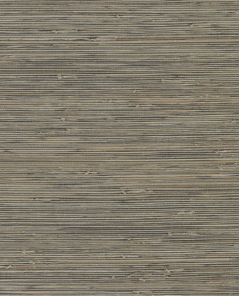 Knotted Grasscloth wallpaper by Eijffinger, flat swatch in earthy grey-brown with fine knotted grass strands