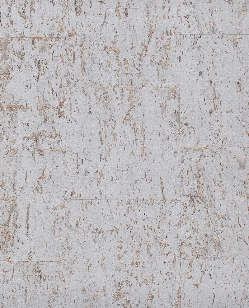 Cork wallpaper by Eijffinger, flat swatch in pale grey-white with soft amber cork flecks and natural grain