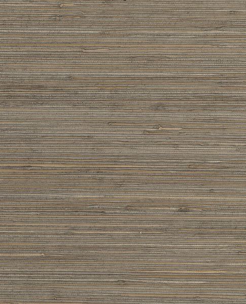 Knotted Grasscloth wallpaper by Eijffinger, flat swatch in muted taupe-grey with natural knotted grasscloth texture