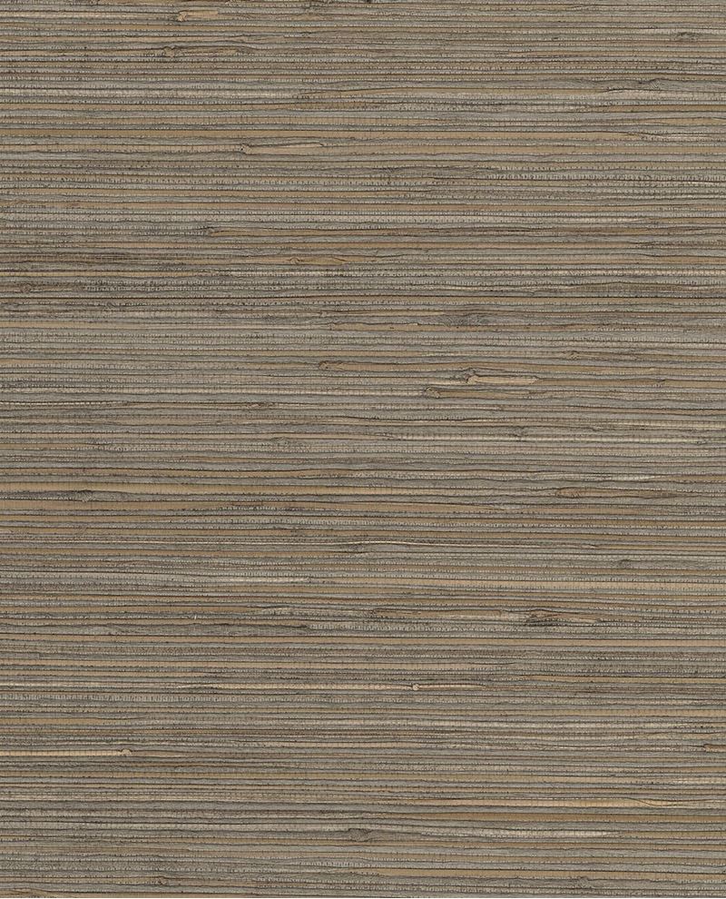 Knotted Grasscloth wallpaper by Eijffinger, flat swatch in muted taupe-grey with natural knotted grasscloth texture