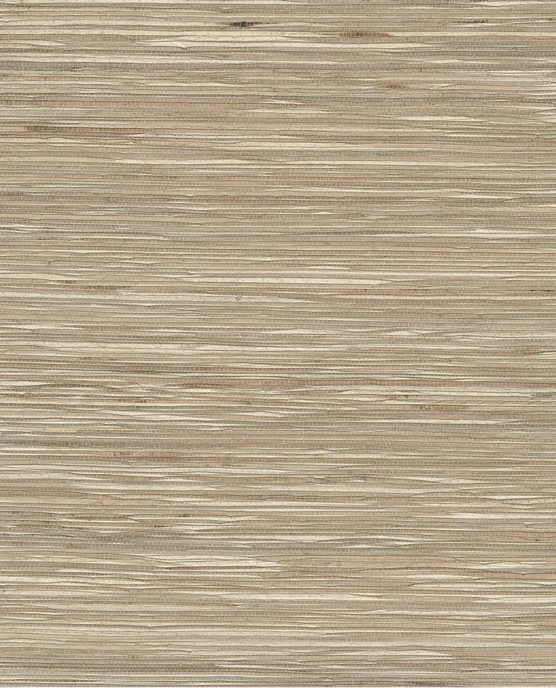 Bamboo Reed grasscloth wallpaper by Eijffinger, flat swatch in warm taupe-grey with striated bamboo reed weave