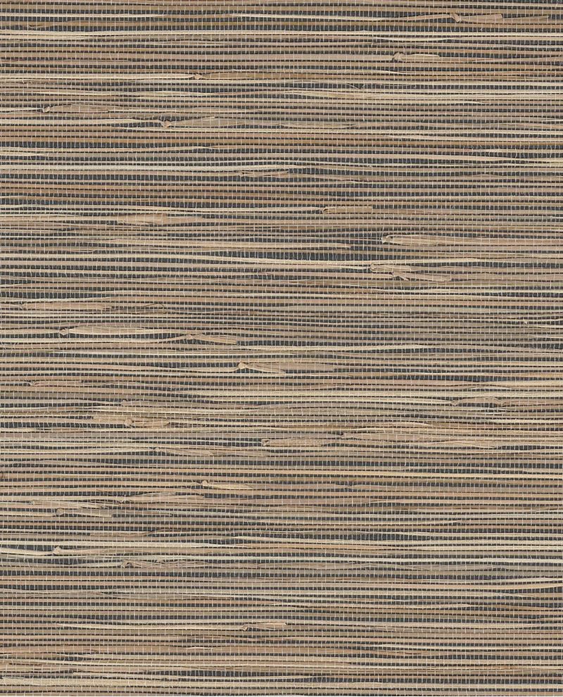 Natural Grass wallpaper by Eijffinger, grasscloth swatch in dark navy-charcoal with contrasting tan reeds