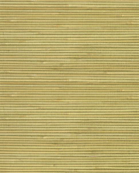 Fine Reed grasscloth wallpaper by Eijffinger, flat swatch of horizontal olive-green and straw reed weave