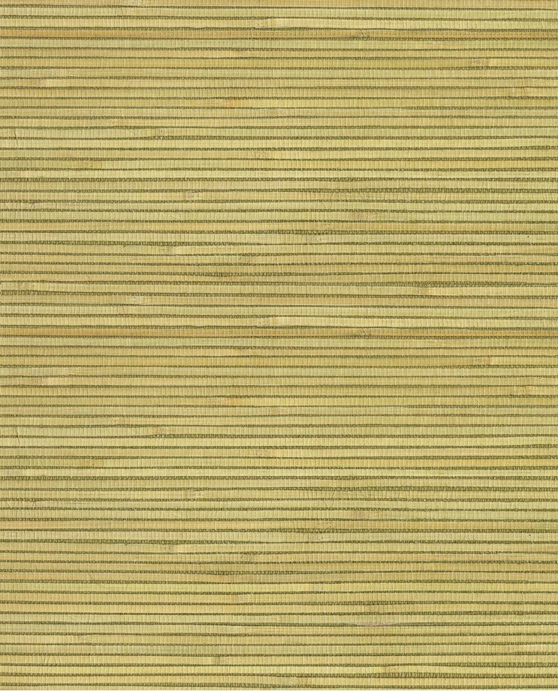 Fine Reed grasscloth wallpaper by Eijffinger, flat swatch of horizontal olive-green and straw reed weave
