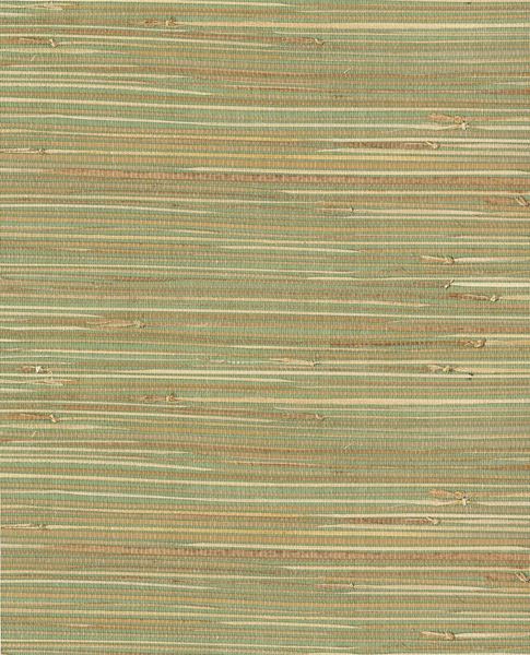 Fine Sisal wallpaper by Eijffinger, sisal weave blending sage green with coral and tan threads