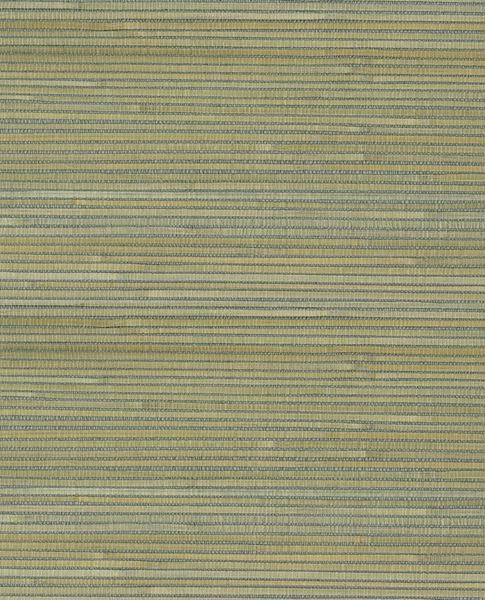 Banded Reed grasscloth wallpaper by Eijffinger, flat swatch in soft sage-green and straw banded reed weave