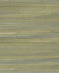 Banded Reed grasscloth wallpaper by Eijffinger, flat swatch in soft sage-green and straw banded reed weave