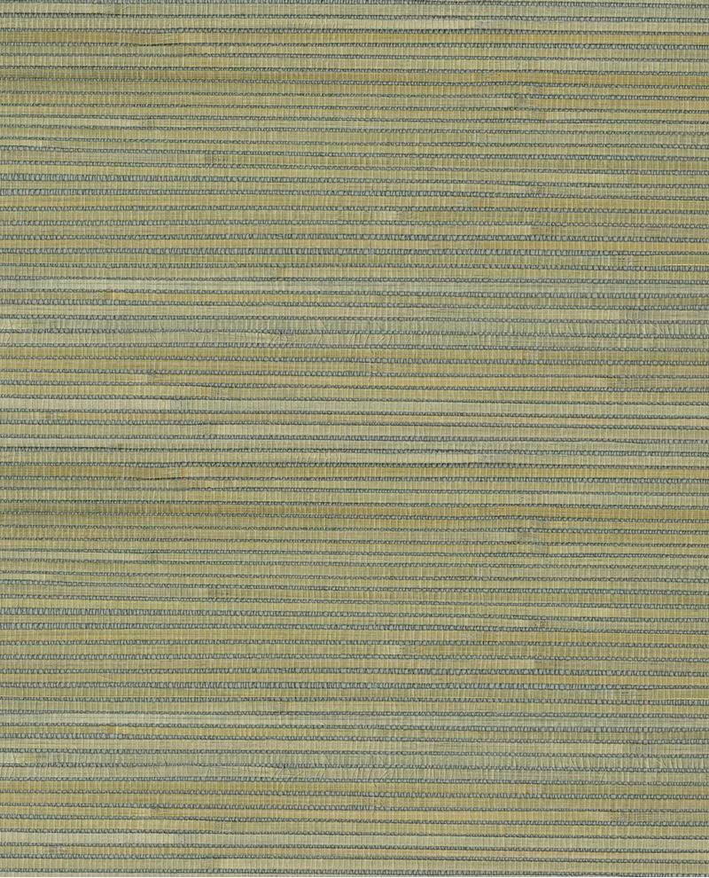 Banded Reed grasscloth wallpaper by Eijffinger, flat swatch in soft sage-green and straw banded reed weave