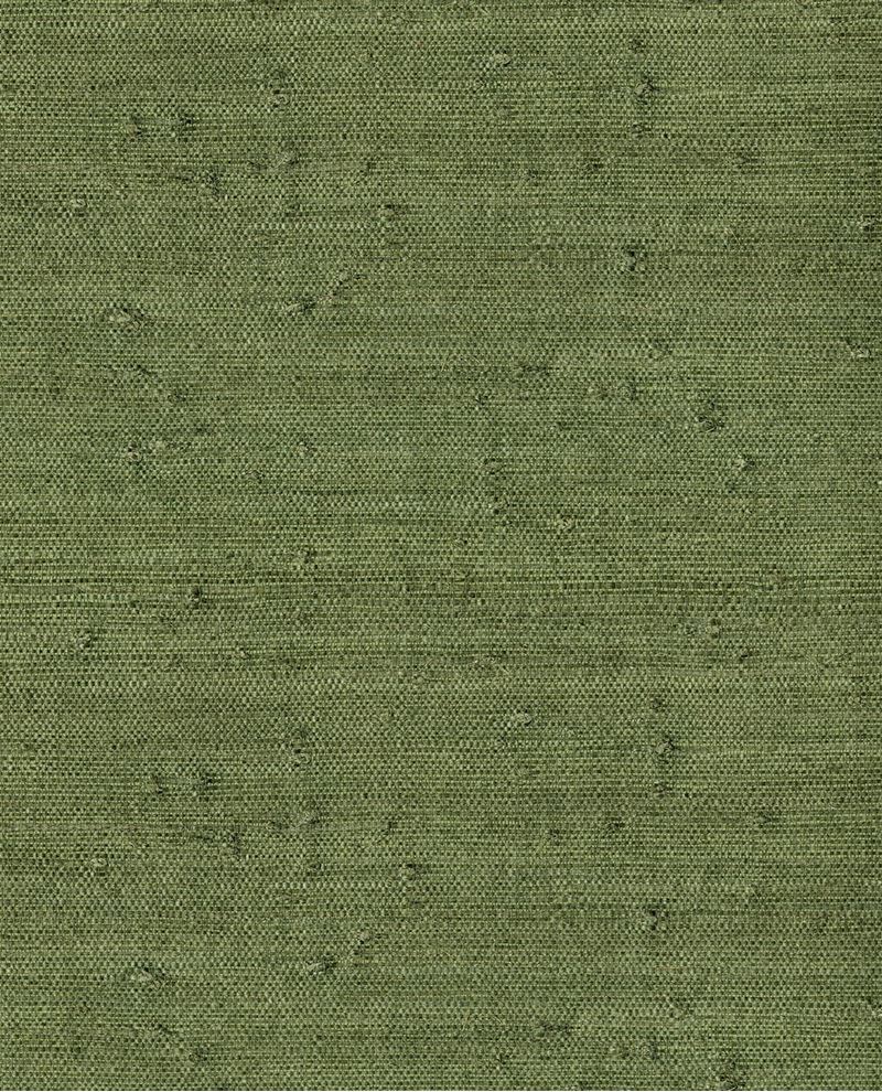 Coarse Weave grasscloth wallpaper by Eijffinger, close-up swatch in deep olive-green coarse weave