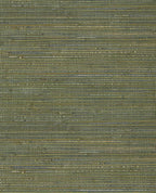 Knotted Jute grasscloth wallpaper by Eijffinger, flat swatch in mottled grey-green and gold woven jute