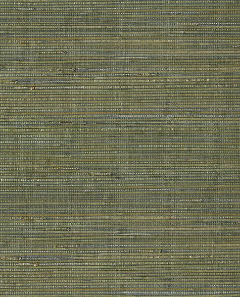 Knotted Jute grasscloth wallpaper by Eijffinger, flat swatch in mottled grey-green and gold woven jute