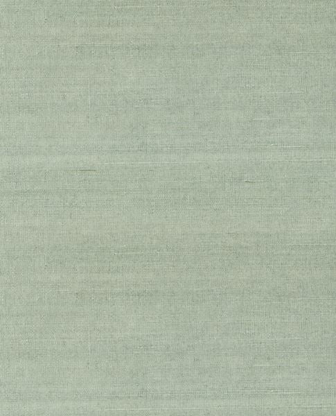 Coarse Weave grasscloth wallpaper by Eijffinger, flat swatch in pale sage-green woven texture