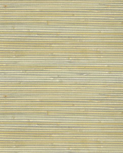 Coarse Weave grasscloth wallpaper by Eijffinger, swatch in straw-yellow and grey horizontal reed weave