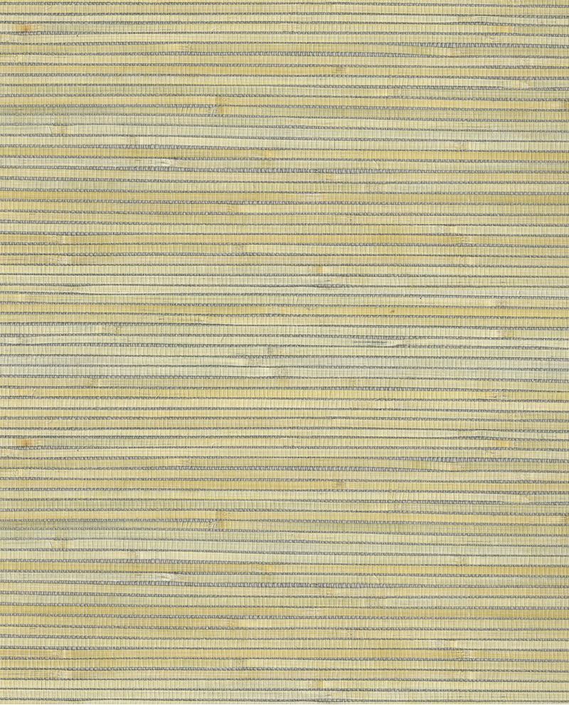 Coarse Weave grasscloth wallpaper by Eijffinger, swatch in straw-yellow and grey horizontal reed weave