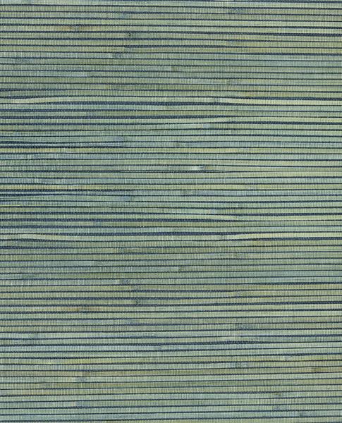 Fine Reed grasscloth wallpaper by Eijffinger, flat swatch of striped slate-blue and sage reed weave