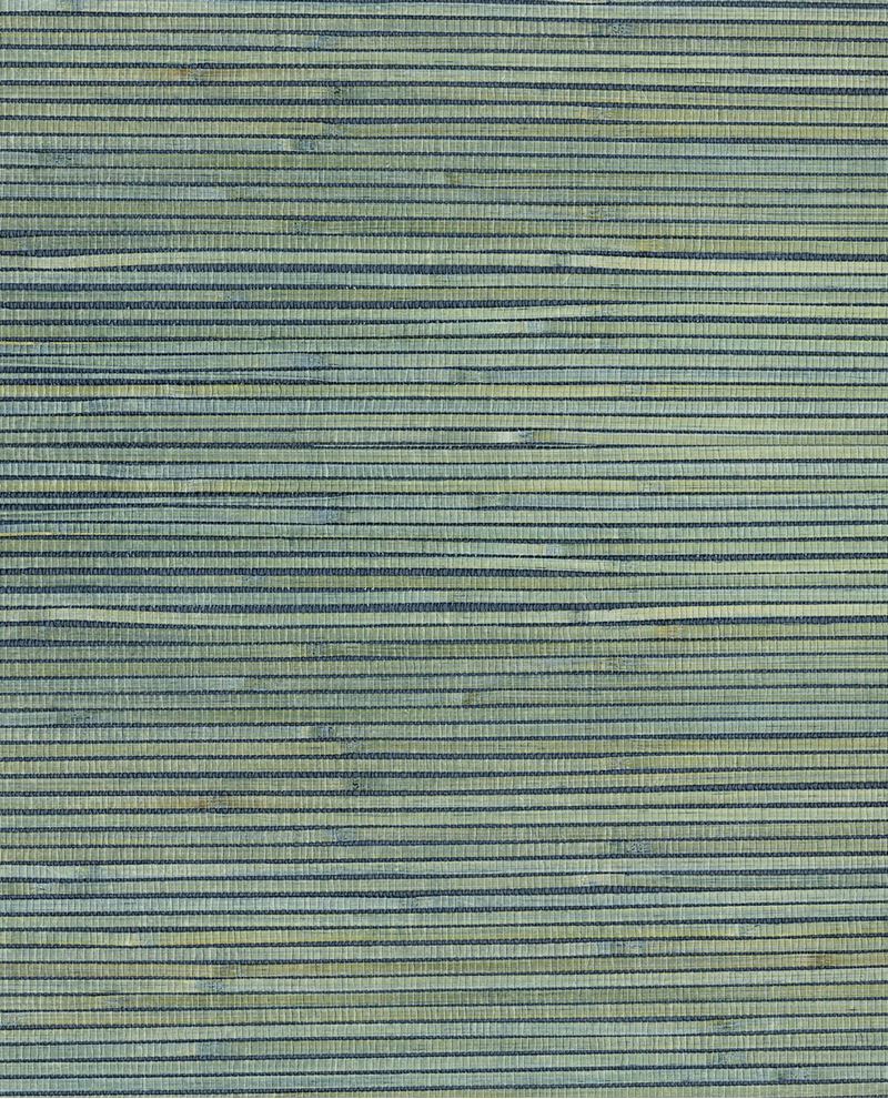 Fine Reed grasscloth wallpaper by Eijffinger, flat swatch of striped slate-blue and sage reed weave