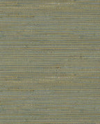 Coarse Weave grasscloth wallpaper by Eijffinger, flat swatch in muted khaki-green and blue coarse weave