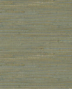 Coarse Weave grasscloth wallpaper by Eijffinger, flat swatch in muted khaki-green and blue coarse weave