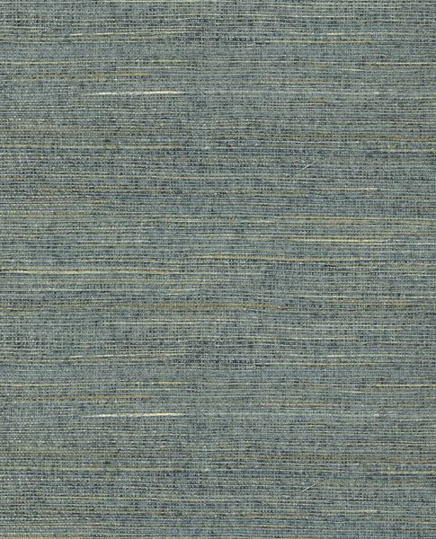 Knotted Jute grasscloth wallpaper by Eijffinger, swatch in soft teal-grey jute with amber threads