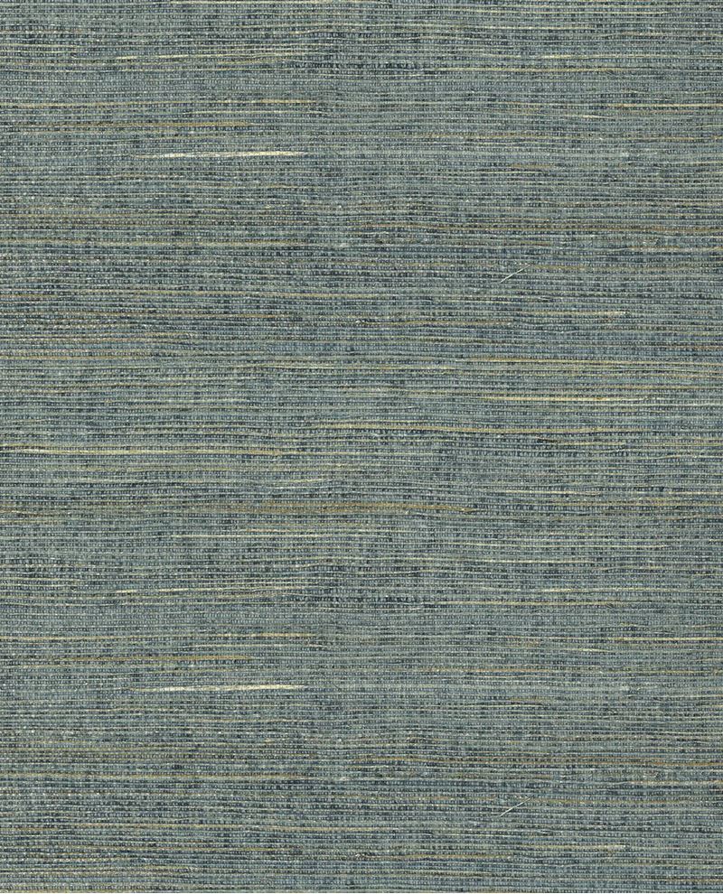 Knotted Jute grasscloth wallpaper by Eijffinger, swatch in soft teal-grey jute with amber threads