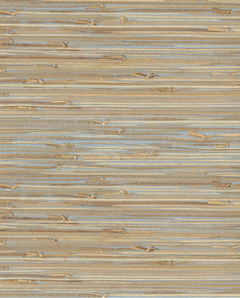 Coarse Weave grasscloth wallpaper by Eijffinger, close-up swatch in sandy beige and pale blue chunky reed