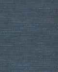 Raw Silk wallpaper by Eijffinger, flat swatch of woven grasscloth-style texture in deep indigo blue with fine natural flecks.