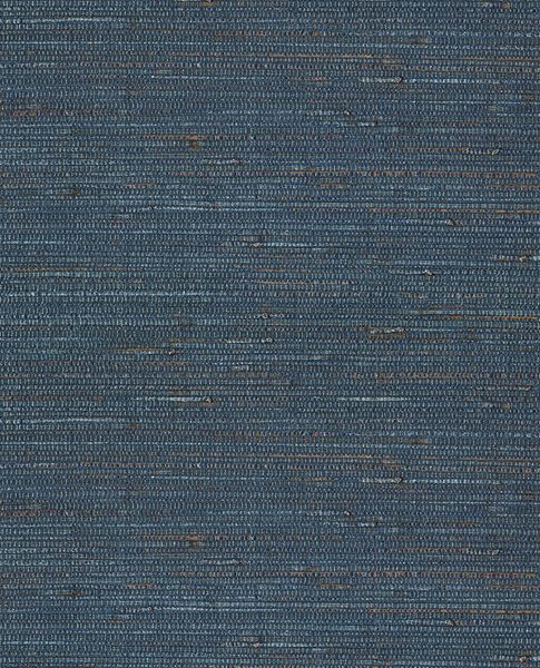 Raw Silk wallpaper by Eijffinger, flat swatch of woven grasscloth-style texture in deep indigo blue with fine natural flecks.